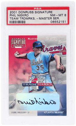 2001 Donruss Signature Team Trademarks Masters Series Phil Niekro PSA 8