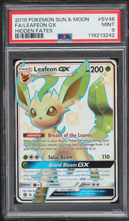 2019 Pokemon Sun & Moon Hidden Fates Shiny Full Art Leafeon GX #SV46 PSA 9 MINT
