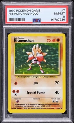 1999 Pokemon Base Set Holo Hitmonchan #7 PSA 8 NM-MT
