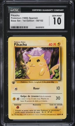 1999 Pokemon Spanish Base Set 1st Edition Pikachu #58 CGC 10 GEM MINT