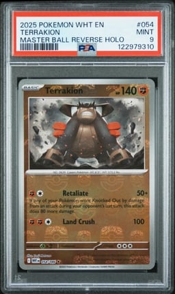 2025 POKEMON WHT EN-WHITE FLARE MASTER BALL REVERSE HOLO #054 TERRAKION PSA 9