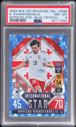 2022 Topps Match Attax 101 the Road To UEFA Nations League Finals International Star Blue Crystal Khvicha Kvaratskhelia #IS86 PSA 8