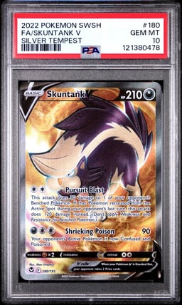 2022 POKEMON SWORD & SHIELD SILVER TEMPEST #180 FULL ART/SKUNTANK V PSA 10
