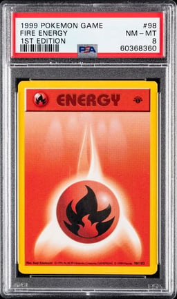 1999 POKEMON GAME #98 FIRE ENERGY 1ST EDITION PSA 8