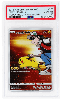2018 Pokemon Sun and Moon Promo Japanese Pokemon Center 20th Anniversary Campaign Red's Pikachu #270SMP PSA 10