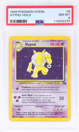 1999 Pokemon Fossil Holo Hypno #8 PSA 8