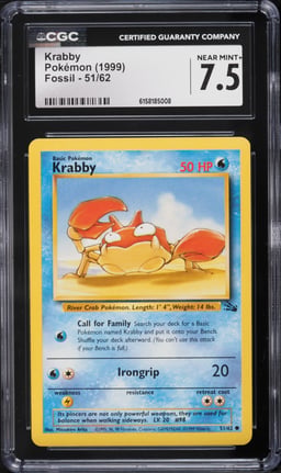 1999 Pokemon Fossil Krabby #51 CGC 7.5 NRMT+