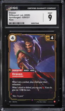 2026 Riftbound League Of Legends LOL Spiritforged Draven #020 CGC 9 MINT