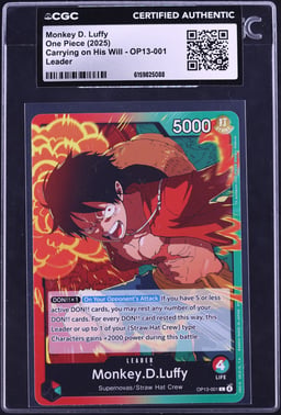 2025 One Piece Carrying On His Will Leader Monkey D. Luffy #OP13-001 CGC AUTH