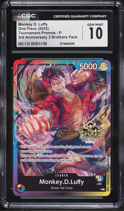 2025 One Piece Promo 3rd Anniversary 3 Brothers Pack Leader Monkey D. Luffy #P CGC 10 GEM MINT