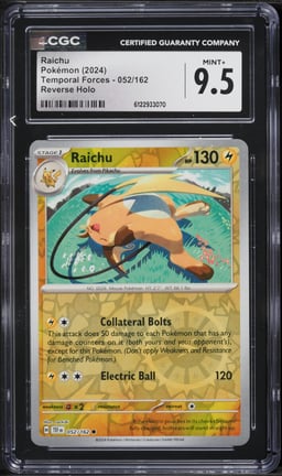 2024 Pokemon SV Temporal Forces Reverse Holo Raichu #52 CGC 9.5 MINT+