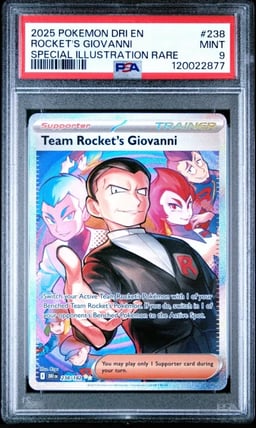 2025 POKEMON DRI EN-DESTINED RIVALS SIR #238 TEAM ROCKET'S GIOVANNI PSA 9