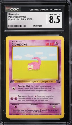 1999 Pokemon Fossil 1st Edition Slowpoke #55 CGC 8.5 NM-MT+