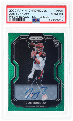 2020 Panini Chronicles Prizm Black Signature Green Joe Burrow #PB-1 43/49 PSA 10