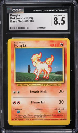 1999 Pokemon Base Set Ponyta #60 CGC 8.5 NM-MT+