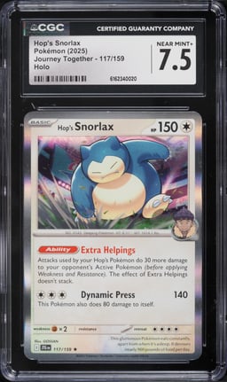 2025 Pokemon Scarlet & Violet Journey Together Holo Hop's Snorlax #117 CGC 7.5 NRMT+