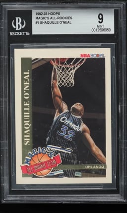 1992 Hoops Magics All-Rookie Team Shaquille O'Neal ROOKIE #1 BGS 9 MINT