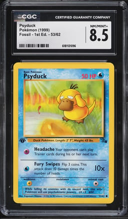 1999 Pokemon Fossil 1st Edition Psyduck #53 CGC 8.5 NM-MT+