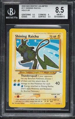 2002 Pokemon Neo Destiny Holo Shining Raichu #111 BGS 8.5 NM-MT+