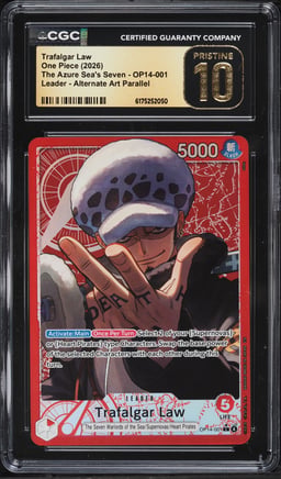 2026 One Piece The Azure Sea's Seven Alternate Art Parallel Trafalgar Law #OP14-001 CGC 10 PRISTINE