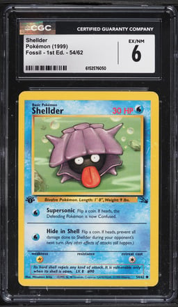 1999 Pokemon Fossil 1st Edition Shellder #54 CGC 6 EXMT
