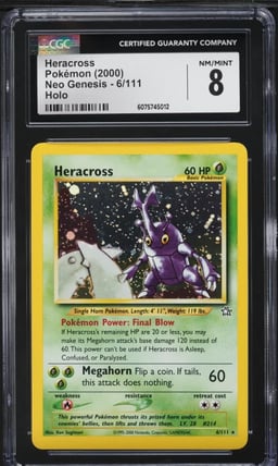 2000 Pokemon Neo Genesis Holo Heracross #6 CGC 8 NM-MT