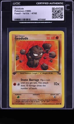 1999 Pokemon Fossil 1st Edition Geodude #47 CGC AUTH
