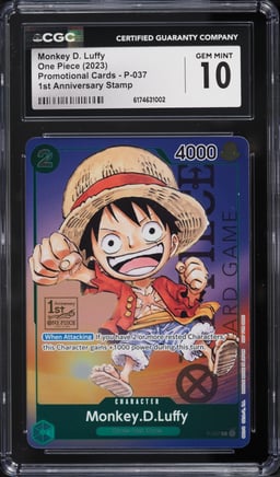 2023 One Piece Promo 1st Anniversary Stamp Alt Art Monkey D. Luffy #P-037 CGC 10 GEM MINT