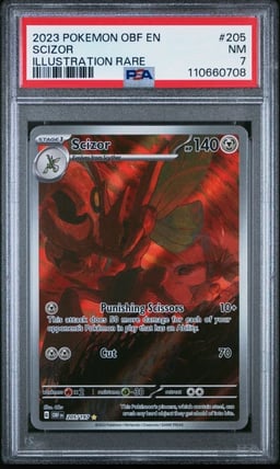 2023 POKEMON OBF EN-OBSIDIAN FLAMES ILLUSTRATION RARE #205 SCIZOR PSA 7