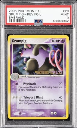 2005 POKEMON EX EMERALD #29 GRUMPIG-REVERSE FOIL PSA 9