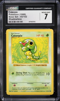 1999 Pokemon Base Set Shadowless Caterpie #45 CGC 7 NRMT