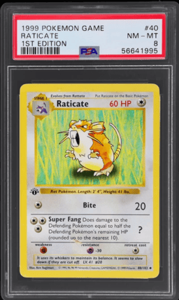 1999 Pokemon Base Set 1st Edition Raticate #40 PSA 8