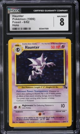 1999 Pokemon Fossil Holo Haunter #6 CGC 8 NM-MT