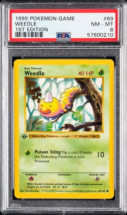 1999 POKEMON GAME #69 WEEDLE 1ST EDITION PSA 8