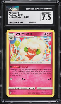 2019 Pokemon Unified Minds Whimsicott #144 CGC 7.5 NRMT+