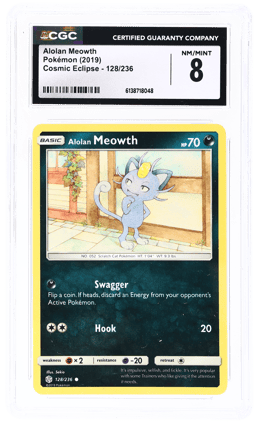 2019 Pokemon Sun and Moon Cosmic Eclipse Alolan Meowth #128 CGC 8