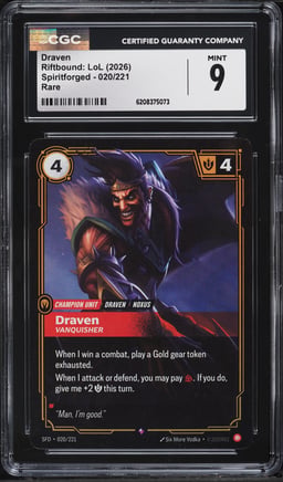 2026 Riftbound League Of Legends LoL Spiritforged Draven #20 CGC 9 MINT