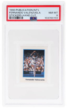 1990 Publication International Stickers Hand Cut Fernando Valenzuela PSA 8