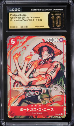 2022 One Piece Japanese Promo Pack Vol.2 Alt Art Portgas D. Ace #P-028 CGC 10 PRISTINE
