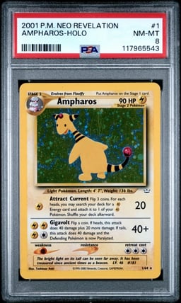 2001 Pokemon Neo Revelation Holo Ampharos #1 PSA 8 NM-MT