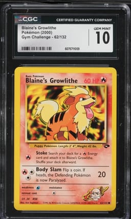 2000 Pokemon Gym Challenge Blaine's Growlithe #62 CGC 10 GEM MINT