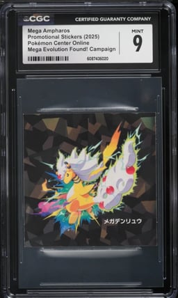 2025 Pokemon Japanese Online Promo Stickers Mega Evolution Found! Mega Ampharos CGC 9 MINT