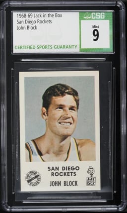 1968 Jack In The Box San Diego Rockets Basketball John Block CSG 9 MINT