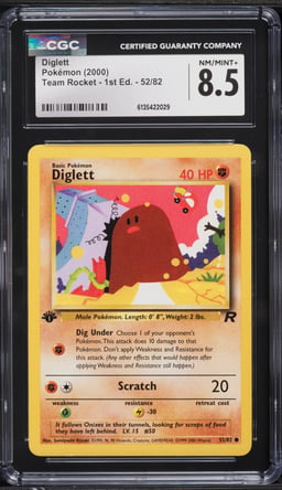 2000 Pokemon Team Rocket 1st Edition Diglett #52 CGC 8.5 NM-MT+