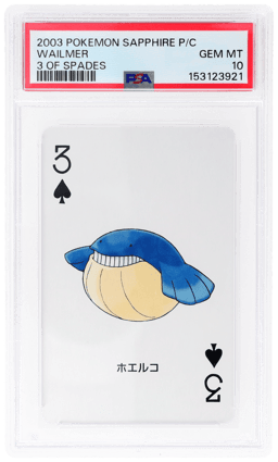 2003 Pokemon Sapphire Version Playing Cards 3 of Spades Wailmer PSA 10
