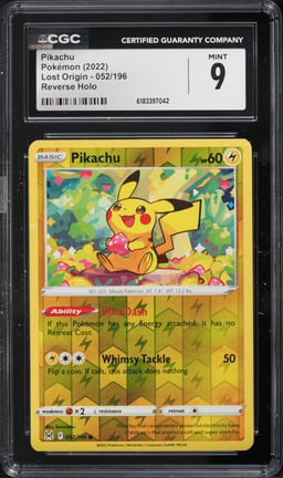 2022 Pokemon Sword & Shield Lost Origin Reverse Holo Pikachu #52 CGC 9 MINT