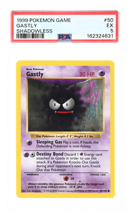 1999 Pokemon Base Set Shadowless Gastly #50 PSA 5