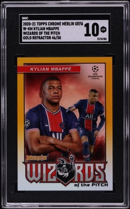 2020 Topps Chrome Merlin UEFA Wizards Of The Pitch Gold Refractor Kylian Mbappe /50 SGC 10 GEM