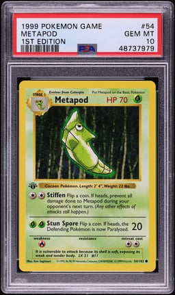 1999 Pokemon Base Set Shadowless 1st Edition Metapod #54 PSA 10 GEM MINT