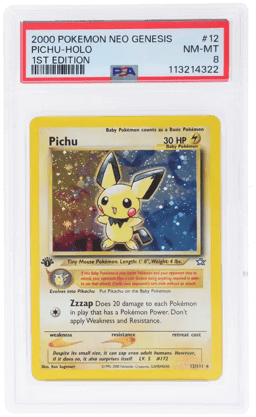 2000 Pokemon Neo Genesis 1st Edition Holo Pichu #12 PSA 8